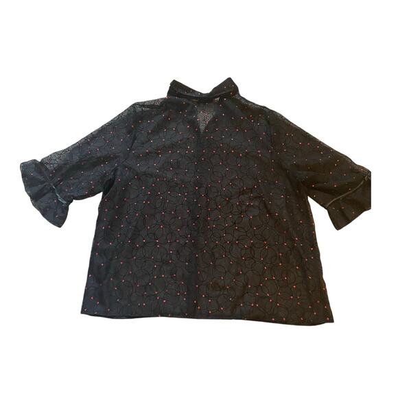 Maggie Barnes Womens/Teen Black Sheer Blouse with Circles Red Dot Design L/XL - Picture 2 of 7